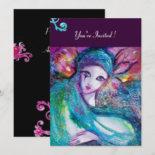 Convites DAMA MÁSCARA AZUL Festa de Mascarada, Rosa Azul-ma