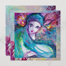 Convites DAMA MÁSCARA AZUL Festa de Mascarados Flores Brilh