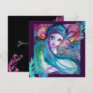 Convites DAMA MÁSCARA AZUL Festa de Mascarados, Verde-azula