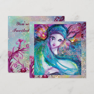 Convites DAMA MÁSCARA AZUL Festa de Máscaras Brilho Floral