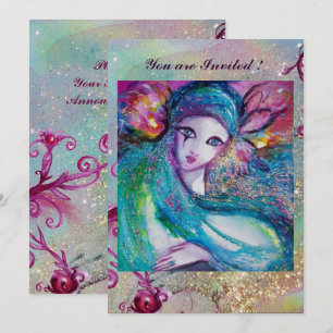 Convites DAMA MÁSCARA AZUL Festa de Máscaras Elegante Azul 