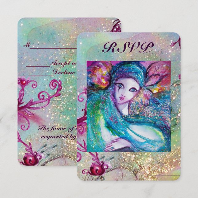 Convites DAMA MÁSCARA AZUL Festa de Máscaras no Casamento V (Frente/Verso)