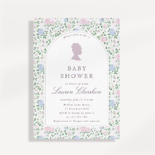Convites Dama Silhueta Camafeu Floral Jardim Inglês Bebê