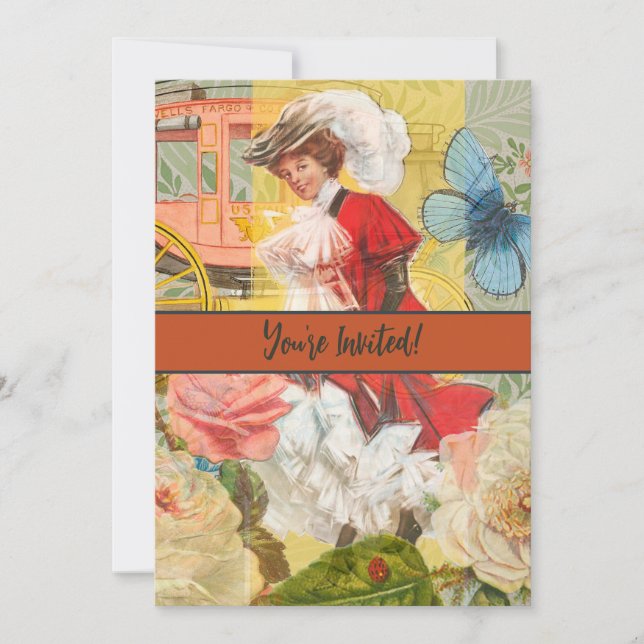 Convites Dama Vitoriana Mulher Diversão Carruagem (Frente)