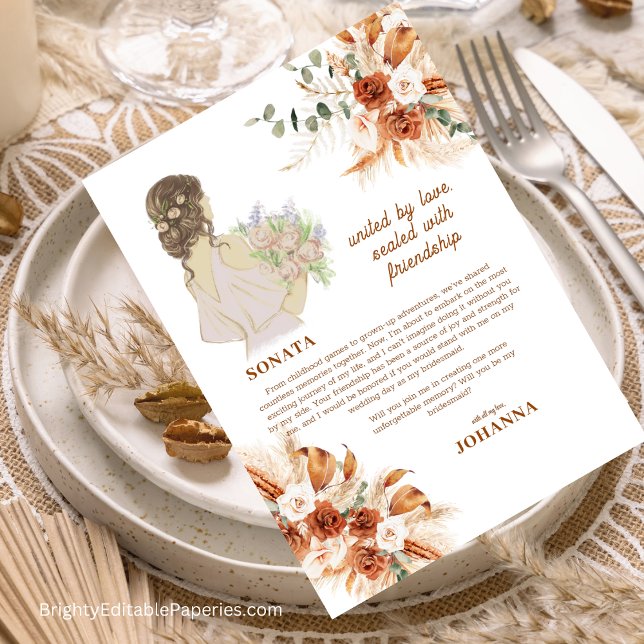Convites Damas de honra da Sonata Terracotta Charme Soft Bo (Fall in Love with our Sonata Bridesmaid Terracotta Chic Soft Boho Invitations!)