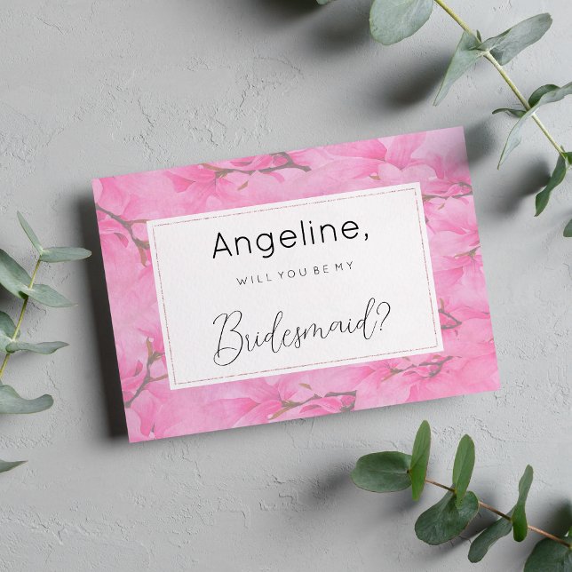Convites Damas de honra de flores de orquídea verde rosa em (Watercolor pink green orchid flowers Bridesmaid )