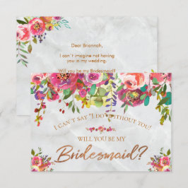 Convites Damas de Honra de Mármore Floral Chic Moderno em F
