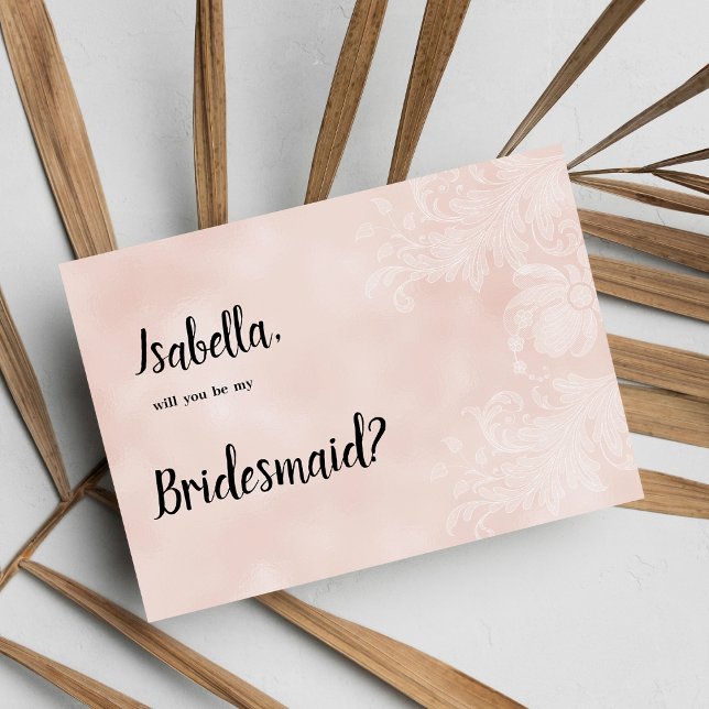 Convites Damas de honra de renda flor branca pêssego elegan (Elegant peach white flower lace frame Bridesmaid)