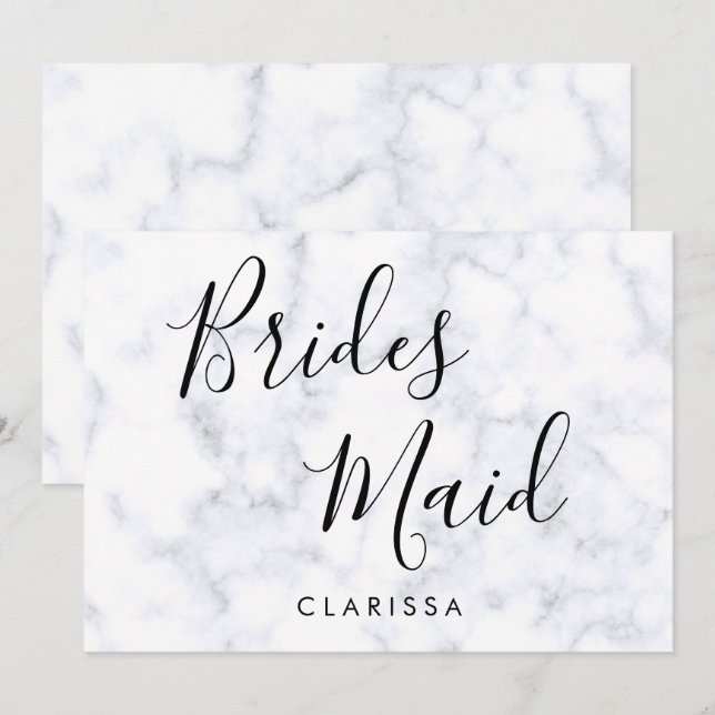 Convites Damas de honra em mármore branco elegante e modern (Frente/Verso)