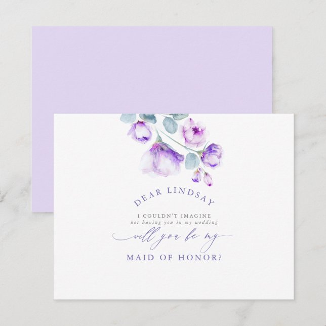 Convites Damas de Honra Florais Roxo Empoeirado - Madrinha (Frente/Verso)