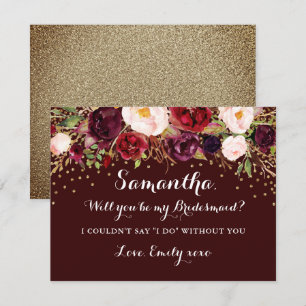 Convites Damas de Honra Floral Burgundy Dourado Será Minha 
