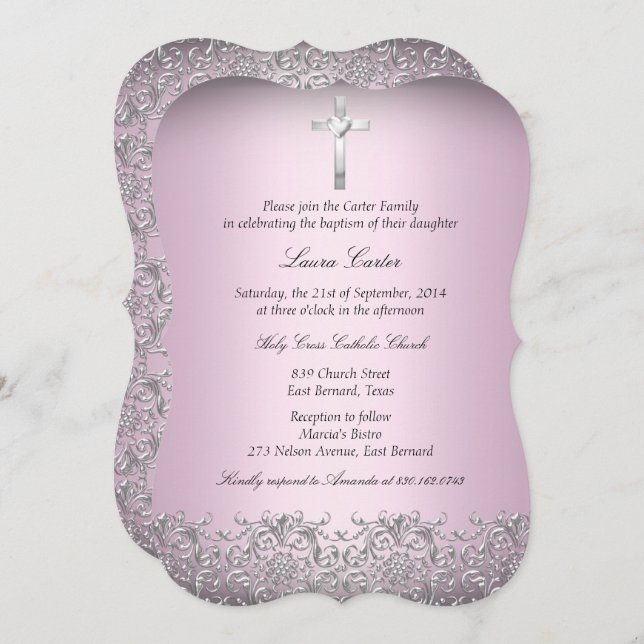 Convites Damáscara Elegante e Batismo Rosa Cruzado/Natal 2 (Frente/Verso)