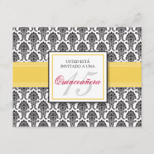 Convites Damasco amarelo ESPANHOL Quinceañera Invitación