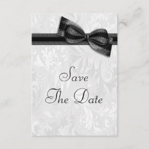 Convites Damasco Branco e Laço Falso para Save The Date