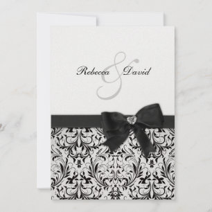 Convites Damasco branco e preto elegante com arco de diaman