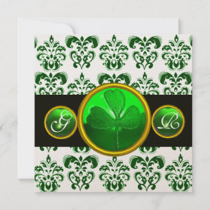 Convites DAMASCO BRANCO VERDE , Champanhe com MONOGRAMA DE