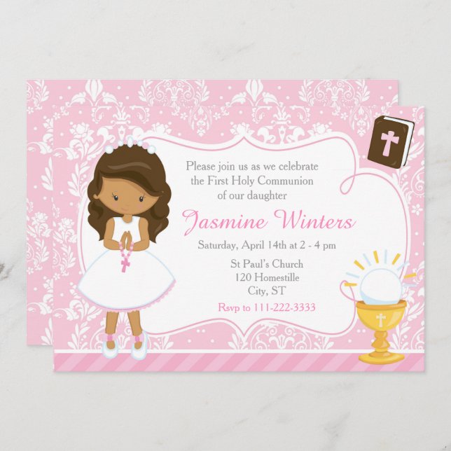 Convites Damasco da Primeira Comunhão da África Americana (Frente/Verso)