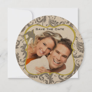 Convites Damasco de aves amarela e Cinza