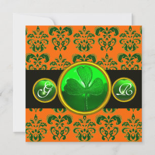 CONVITES DAMASCO DE LARANJA VERDE , MONOGRAMA DE TREVO DE Q