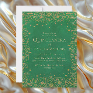 Convites Damasco de Ouro Verde Esmeralda Quinceañera Sweet