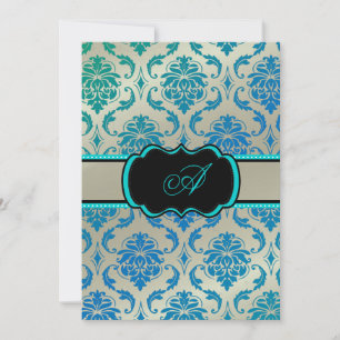 Convites Damasco de Vendome PixDezines / Azul Pavão