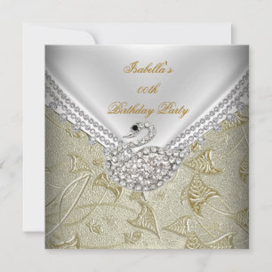 Convites Damasco Dourado Cisne Branco Festa de Aniversário