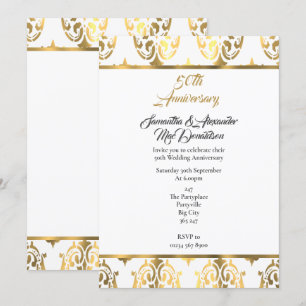 Convites Damasco dourado e branco 50º aniversário de casame