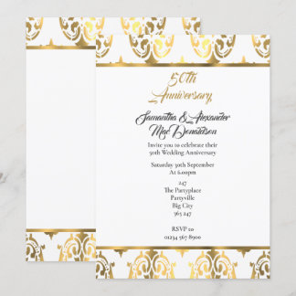 Convites Damasco dourado e branco 50º aniversário de casame