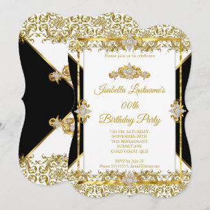 Convites Damasco Dourado Preto Branco Diamante Festa de Ani