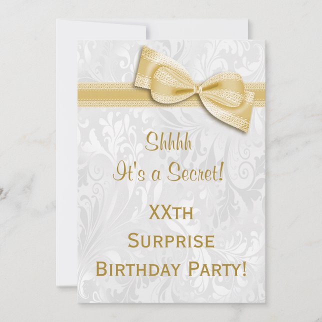 Convites Damasco e arco da festa de aniversário da SURPRESA (Frente)