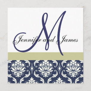 Convites Damasco feito sob encomenda do azul do monograma