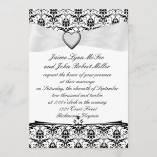 Convites Damasco/fita brancos pretos simples que Wedding