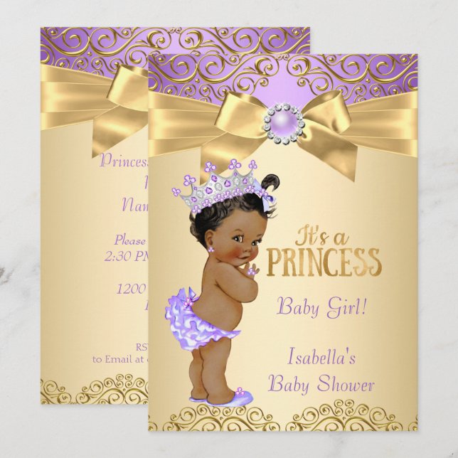 Convites Damasco Ouro Roxo Princesa Churrasco Étnico Infant (Frente/Verso)