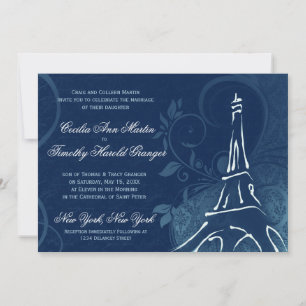 Convites Damasco Parisienne - casamento azul da safira