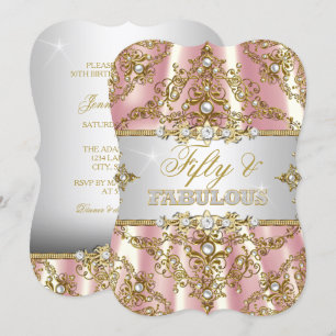 Convites Damasco Pérola Rosa Dourado Cinquenta e Fabuloso
