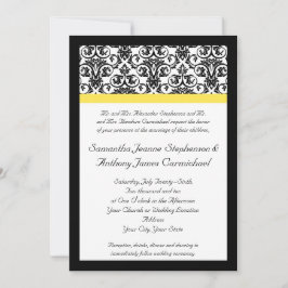 Convites Damasco preto/branco com amarelo vibrante