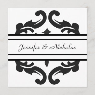 Convites Damasco preto & branco da recepção de casamento