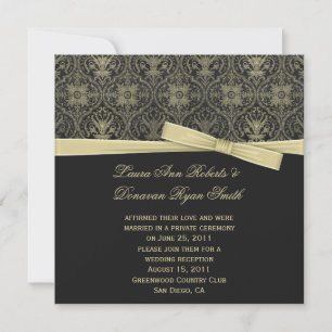 Convites Damasco Preto Dourado Vintage Pós Casamento