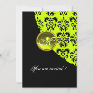 Convites DAMASCO PRETO E AMARELO MONOGRAMA, topázio verde