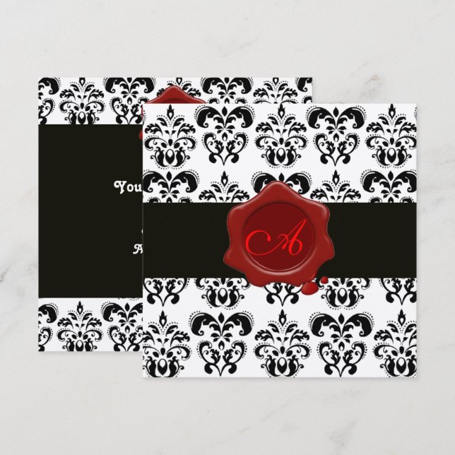 CONVITES DAMASCO PRETO E BRANCO, SELADO COM LACRE VERMELHO  (Frente/Verso)