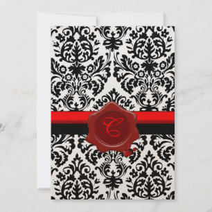 CONVITES DAMASCO PRETO E BRANCO, SELADO COM LACRE VERMELHO 