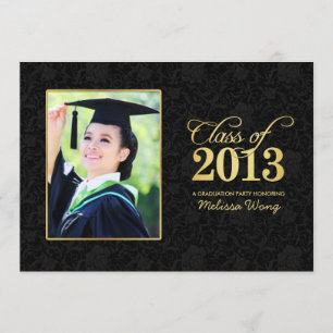 Convites Damasco Preto Elegante e Classe Dourada de 2013