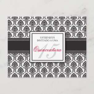 Convites Damasco preto ESPANHOL Quinceañera Invitación
