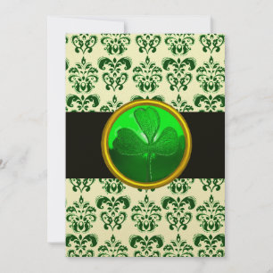 Convites DAMASCO VERDE BRANCO COM TREVO DE QUATRO FOLHAS Pr