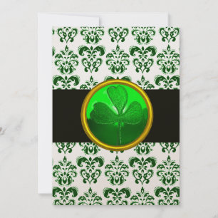 Convites DAMASCO VERDE BRANCO COM TREVO DE SHAMROCK Preto C