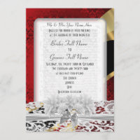 Damasco vermelho chique e casamento branco do laço