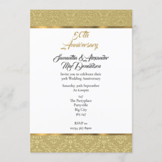 Convites Damasco vintage dourado aniversário de casamento d