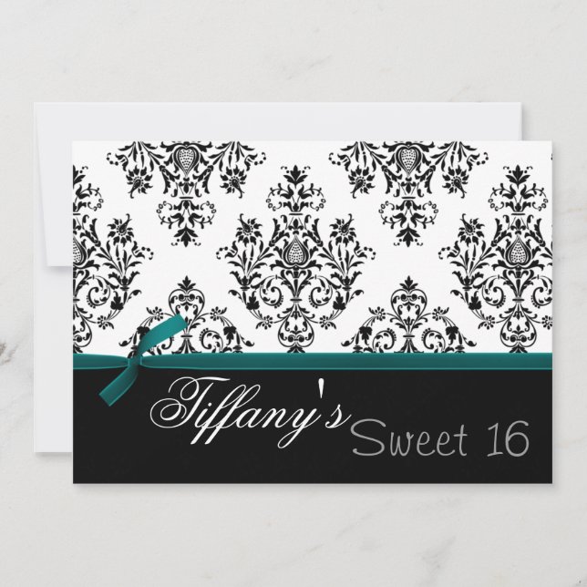 Convites damask aqua Sweet Six Invance (Frente)