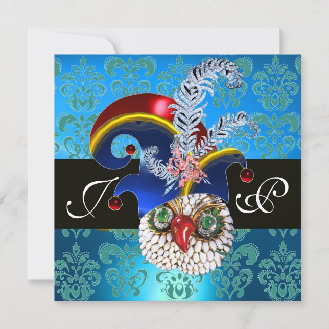 CONVITES DAMASK AZUL, JEWEL OWL, ELF HAT, VIAGENS DE DIAMAN (Frente)