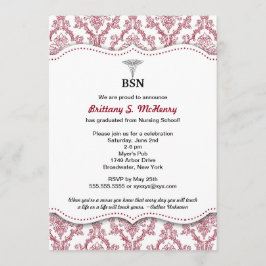 Convites Damask Burgundy Enfermeira graduação BSN RN